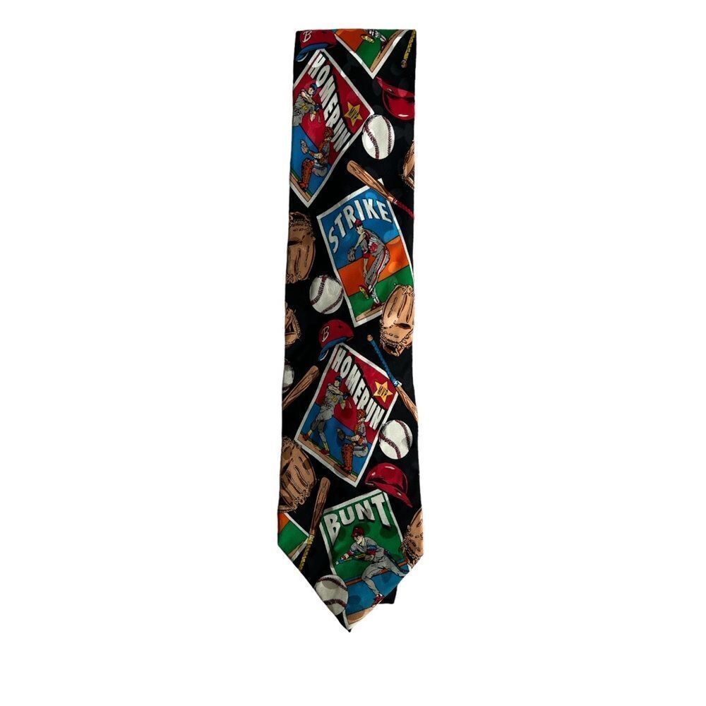 Vintage 1992 Baseball Addiction 100% Silk  Black Men Tie